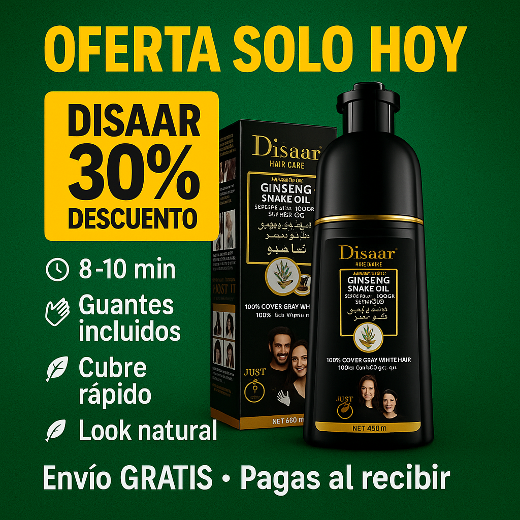 Shampoo Disaar® 400ml – Fórmula 100% Natural que Cubre las Canas al Instante