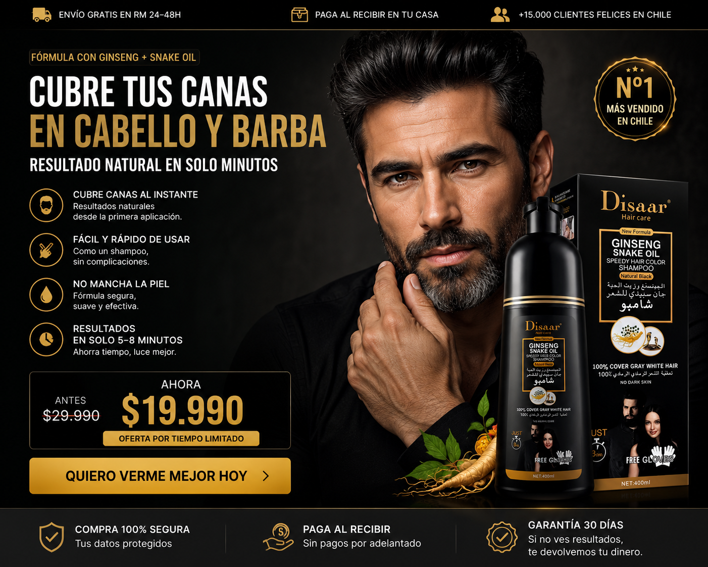 Recupera tu color natural en minutos Shampoo cubre canas efecto inmediato