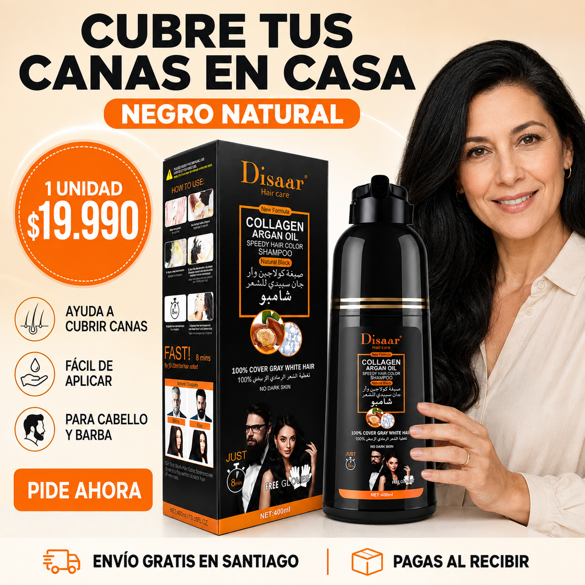 Shampoo Disaar® – Fórmula 100% Natural que Cubre las Canas al Instante