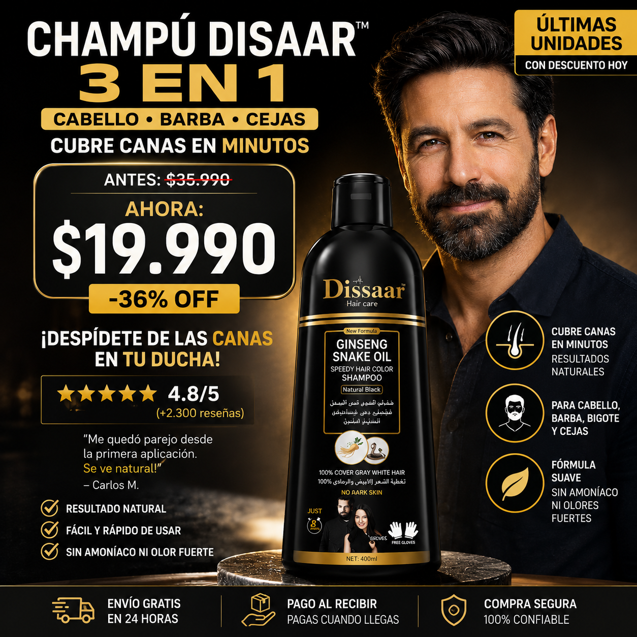 Recupera tu color natural en minutos Shampoo cubre canas efecto inmediato