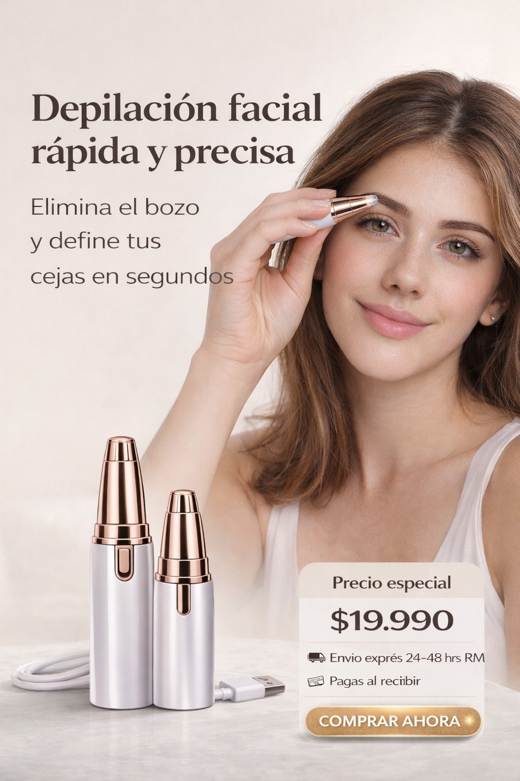 Eliminador de vello facial y define tus cejas de forma rápida, precisa y sin dolor desde casa.