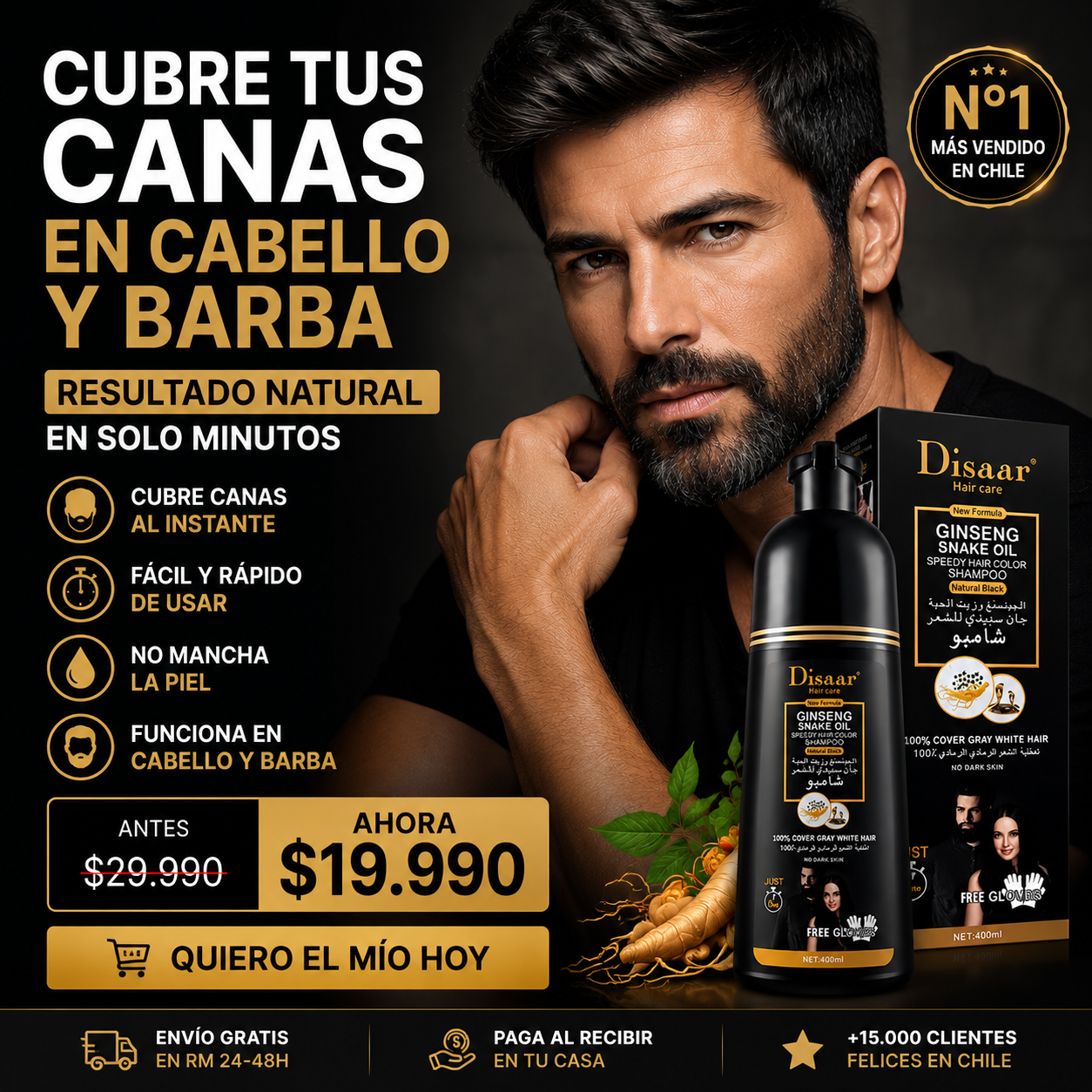 Recupera tu color natural en minutos Shampoo cubre canas efecto inmediato