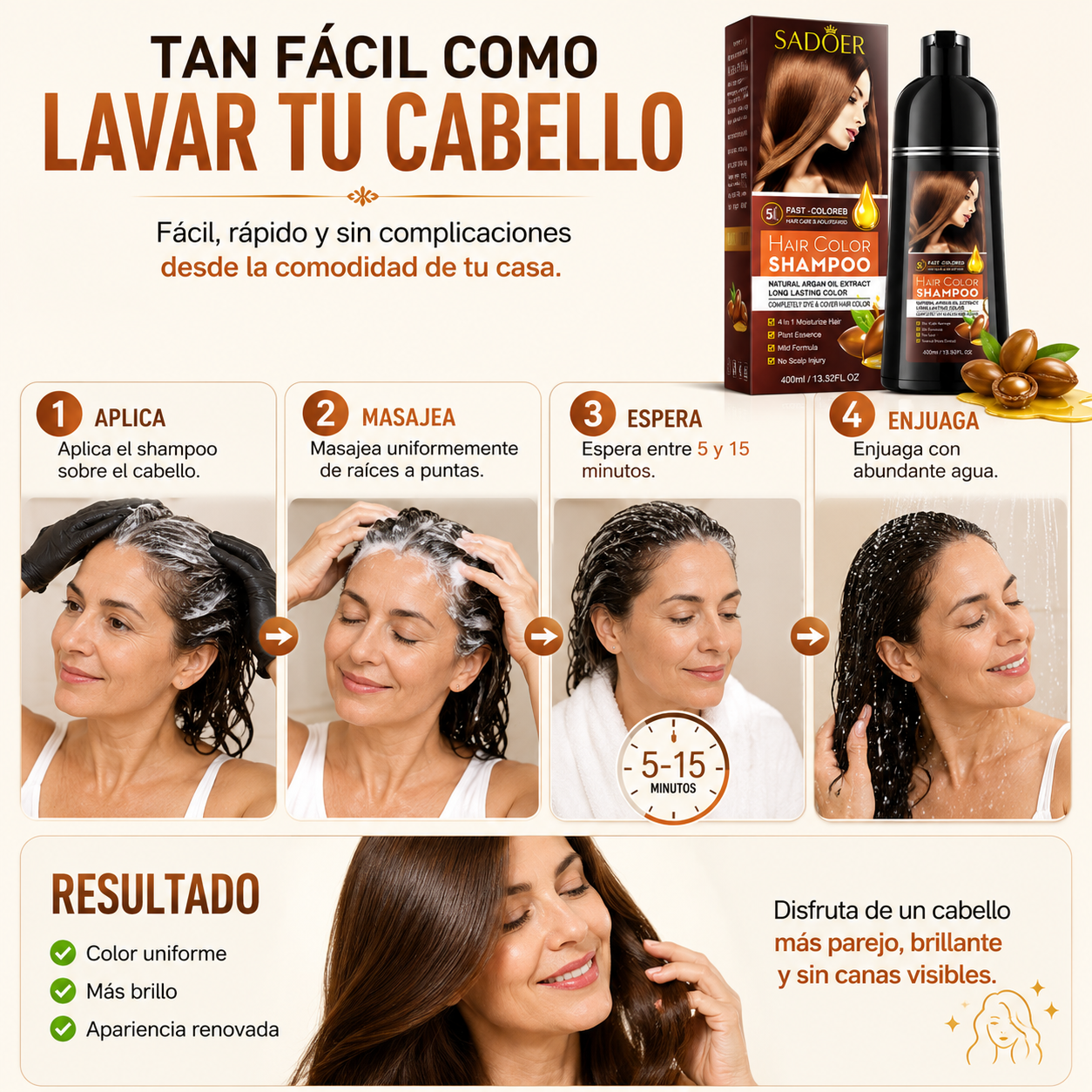 Shampoo Pinta Canas - Despídete de la canas desde casa y dale un brillo a tu cabello