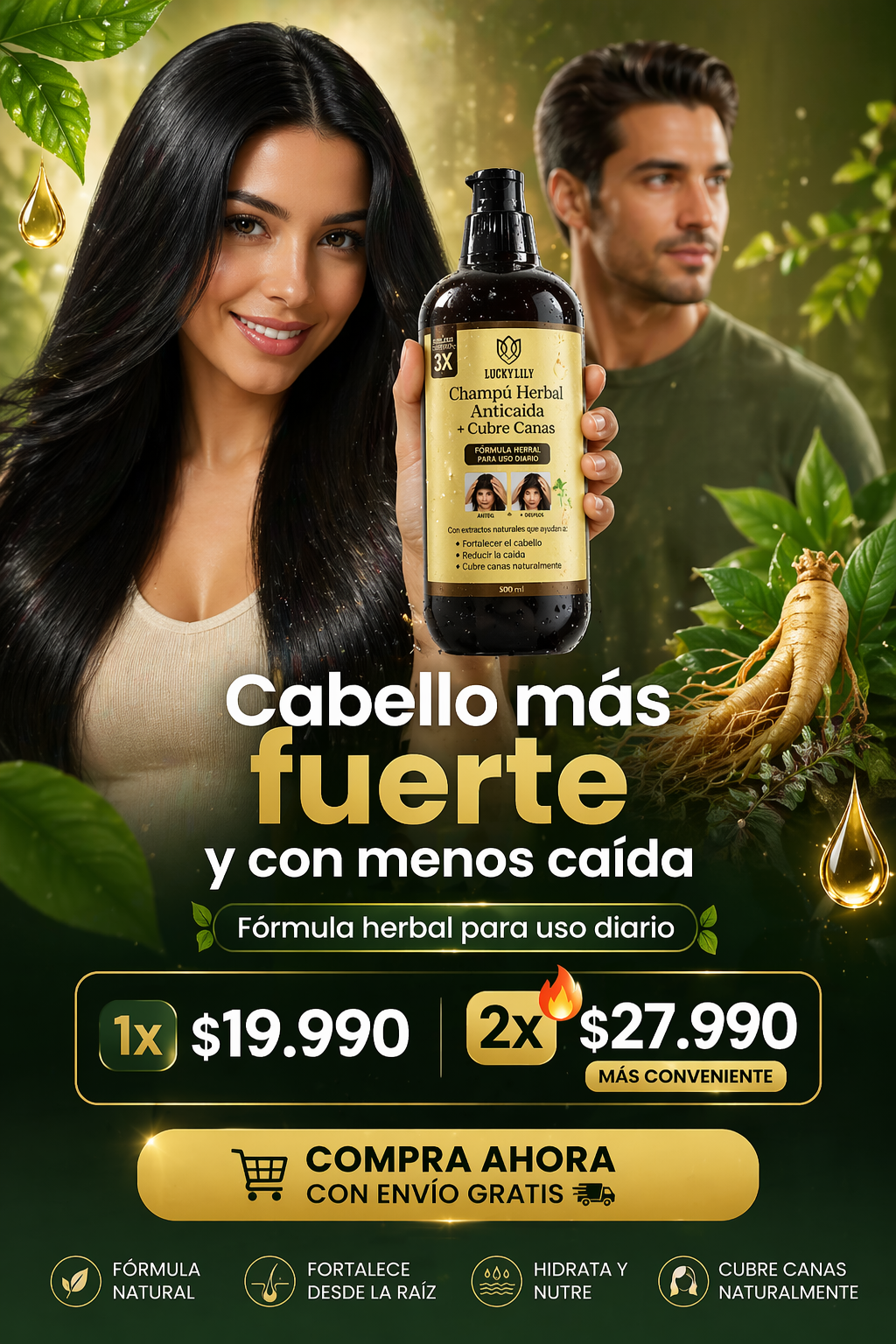 LuckyLily® Shampoo Herbal Anticaída- Reduce la caída y fortalece tu cabello desde la raíz.