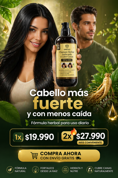 LuckyLily® Shampoo Herbal Anticaída- Reduce la caída y fortalece tu cabello desde la raíz.
