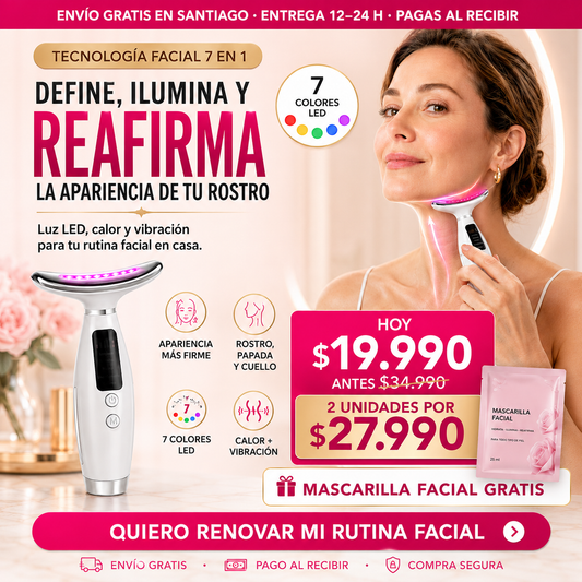 LumiLift Pro 7™ – Masajeador Facial LED para Rostro, Papada y Cuello