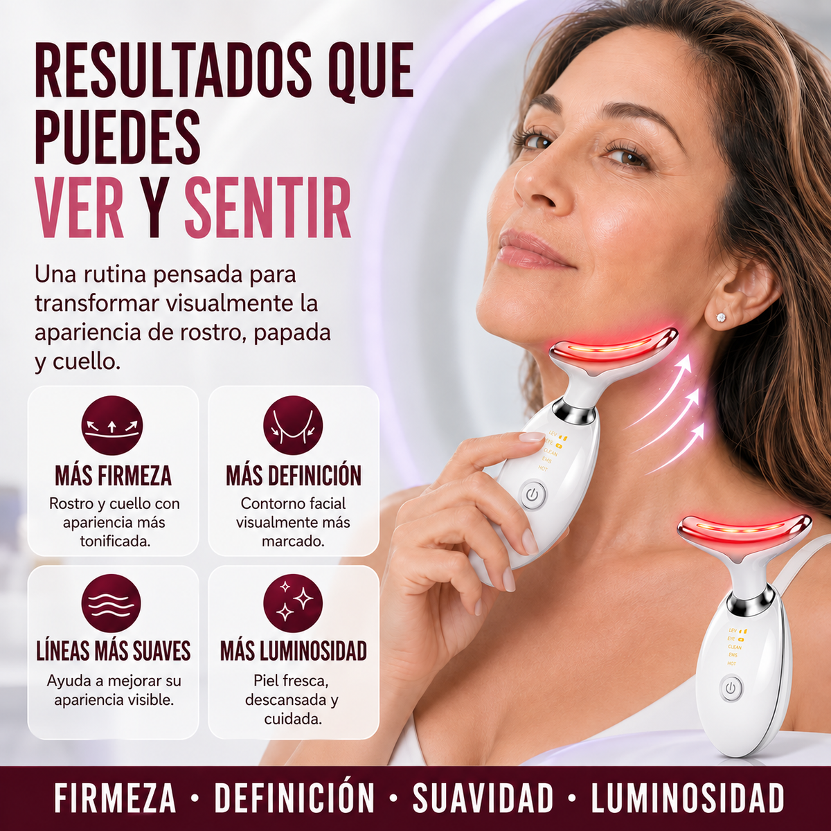 LumiLift Pro 7™ – Masajeador Facial LED para Rostro, Papada y Cuello