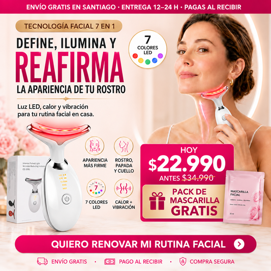 LumiLift Pro 7™ – Masajeador Facial LED para Rostro, Papada y Cuello